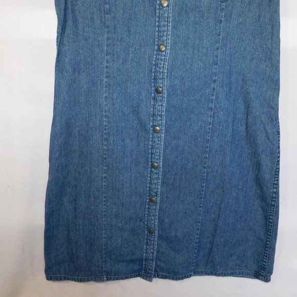 LL Bean Womens 14 Snap Front Blue Denim short sleeve Midi Dress - Picture 5 of 10